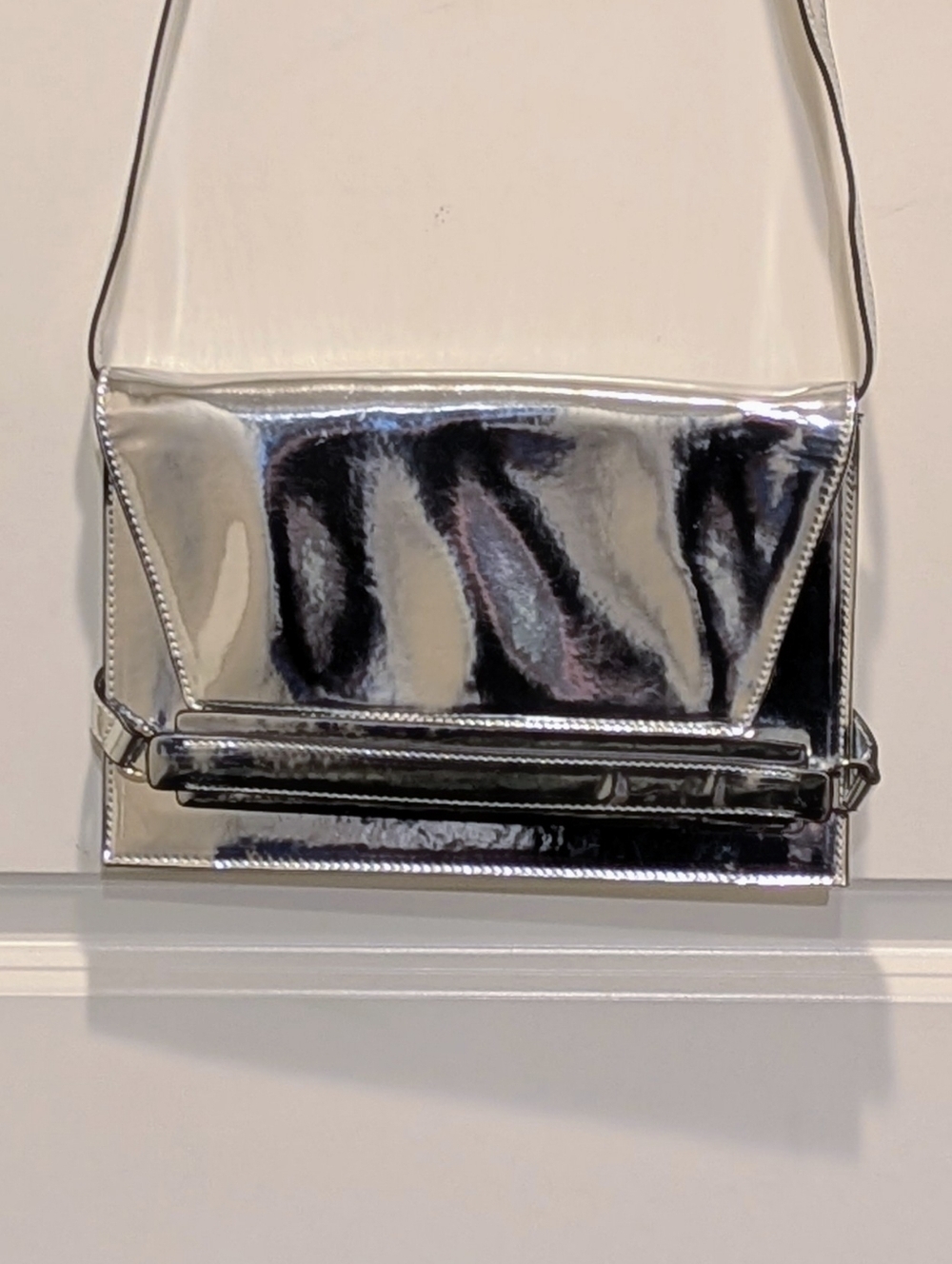 EUC Marciano Mirror Finish Silver Crossbody Clutch Purse